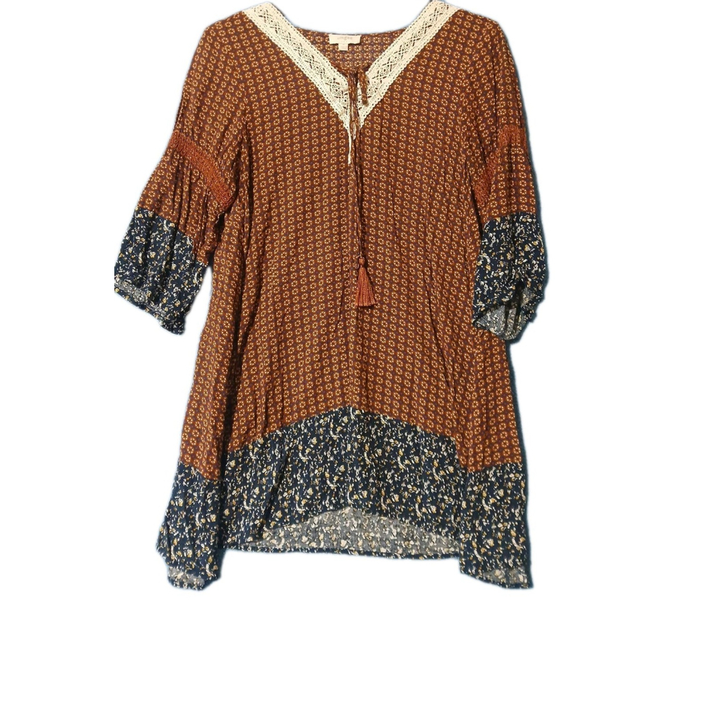 Umgee Floral Boho Peasant Swing Dress W Med Cottagecore Milkmaid